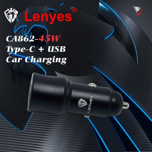 LENYES CA862 Car Charger 45W (USB type C + USB Type A)