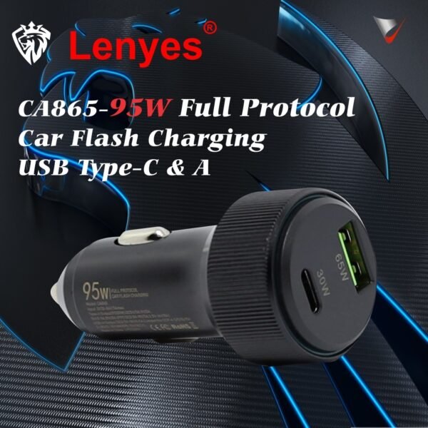 LENYES CA865 Car Charger 95W (USB type C + USB Type A)